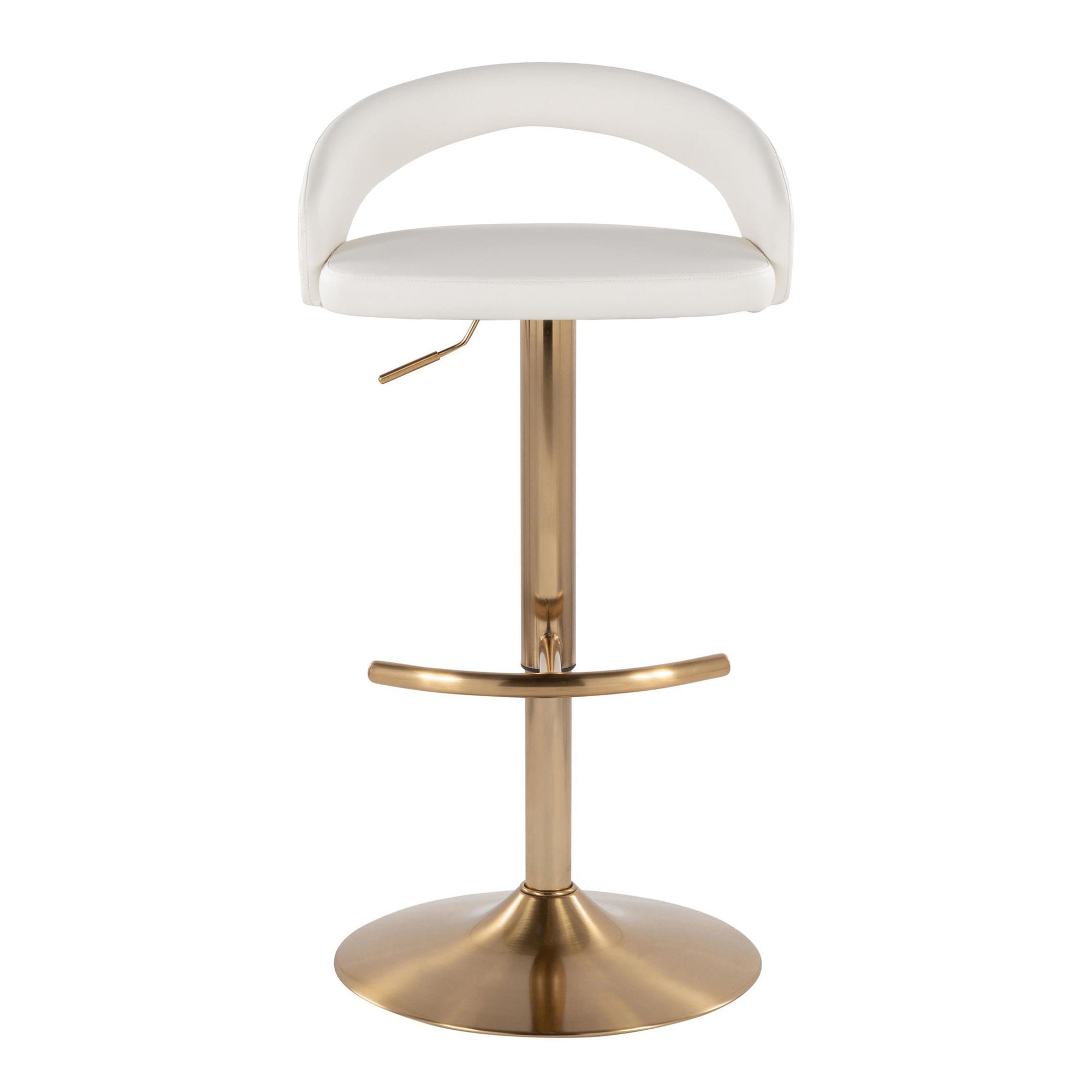 Grotto White Faux Leather Gold Contemporary Adjustable Barstool (Set of 2) 8 Grotto White Faux Leather Gold Contemporary Adjustable Barstool (Set of 2) - Image 8