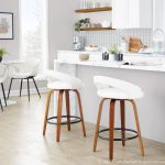 Grotto White Faux Leather Walnut 26-Inch Contemporary Stools (Set of 2) 12 Grotto White Faux Leather Walnut 26-Inch Contemporary Stools (Set of 2)