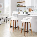 Grotto White Faux Leather Walnut 26-Inch Contemporary Stools (Set of 2) 11 Grotto White Faux Leather Walnut 26-Inch Contemporary Stools (Set of 2)
