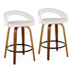 Grotto White Faux Leather Walnut 26-Inch Contemporary Stools (Set of 2) 13 Grotto White Faux Leather Walnut 26-Inch Contemporary Stools (Set of 2)