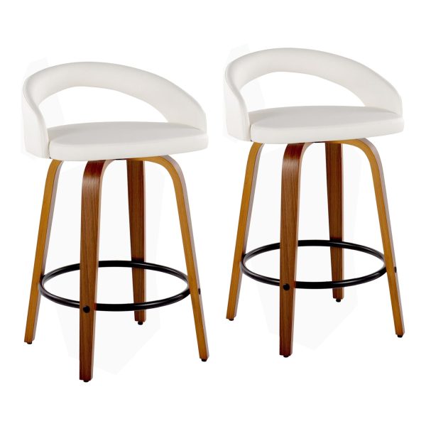 Grotto White Faux Leather Walnut 26 Inch Contemporary Stools Set of 2 2