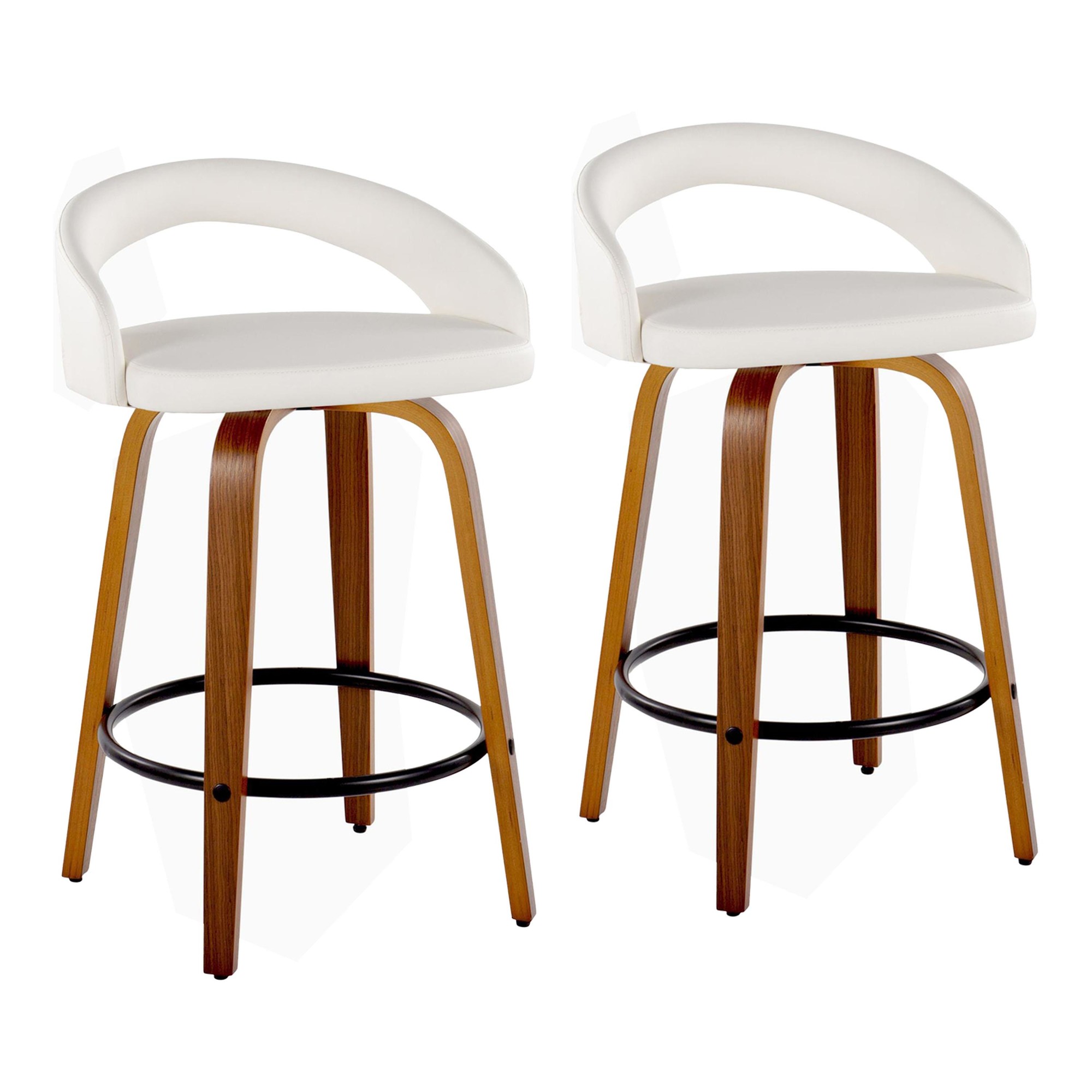 Grotto White Faux Leather Walnut 26-Inch Contemporary Stools (Set of 2) 3 Grotto White Faux Leather Walnut 26-Inch Contemporary Stools (Set of 2) - Image 3