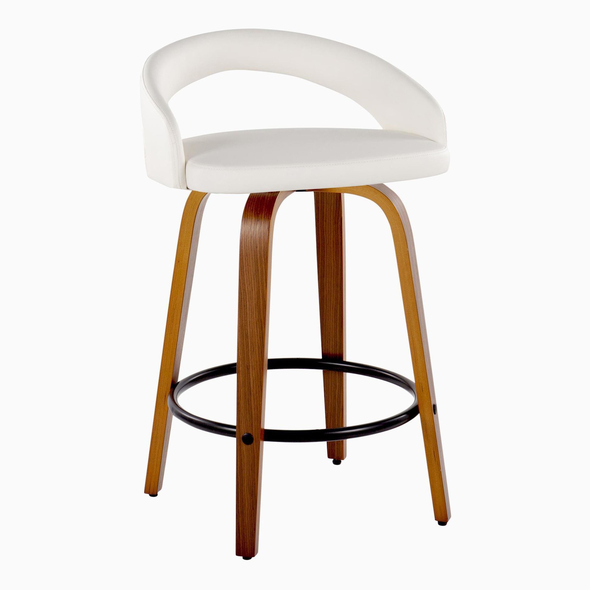Grotto White Faux Leather Walnut 26-Inch Contemporary Stools (Set of 2) 4 Grotto White Faux Leather Walnut 26-Inch Contemporary Stools (Set of 2) - Image 4