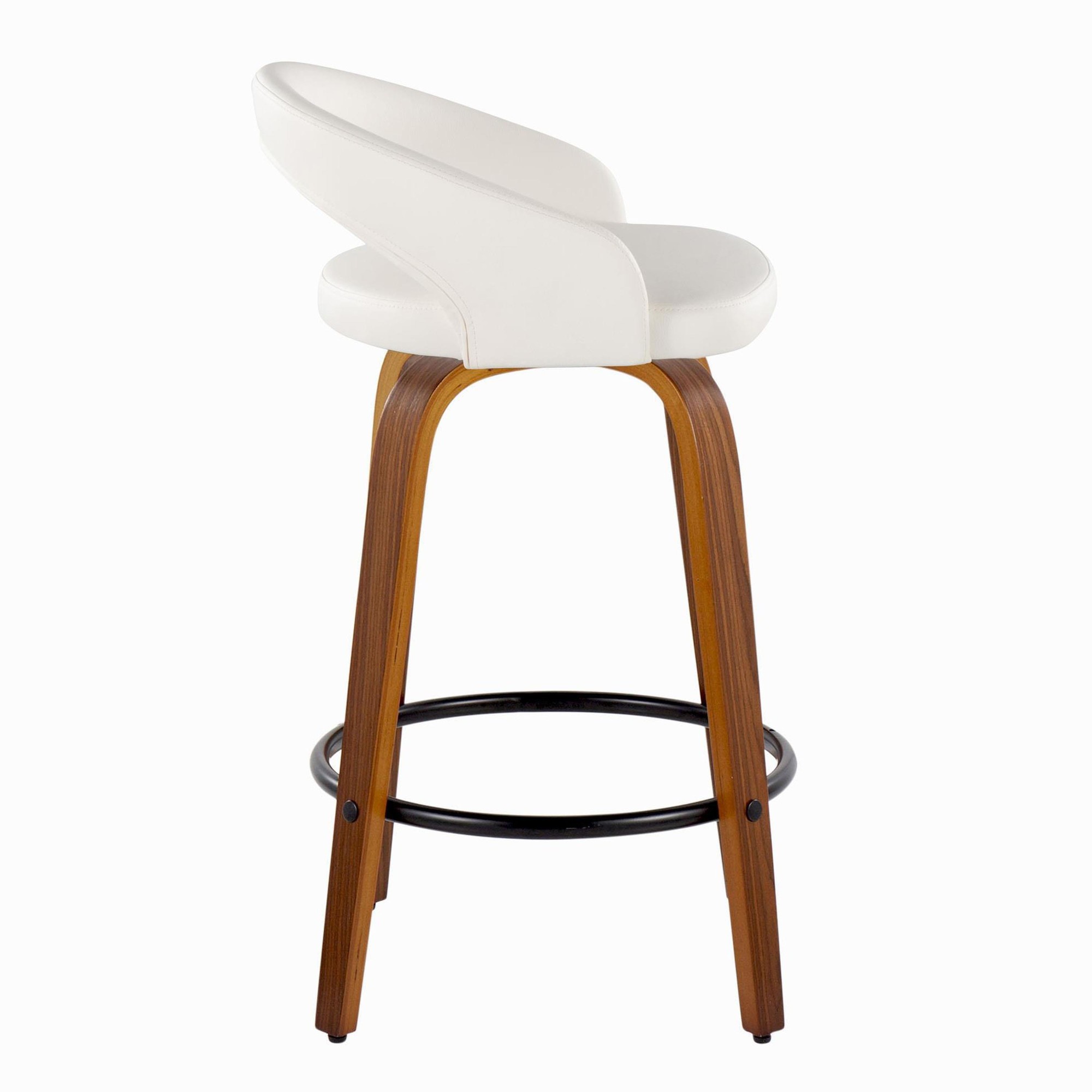 Grotto White Faux Leather Walnut 26-Inch Contemporary Stools (Set of 2) 5 Grotto White Faux Leather Walnut 26-Inch Contemporary Stools (Set of 2) - Image 5
