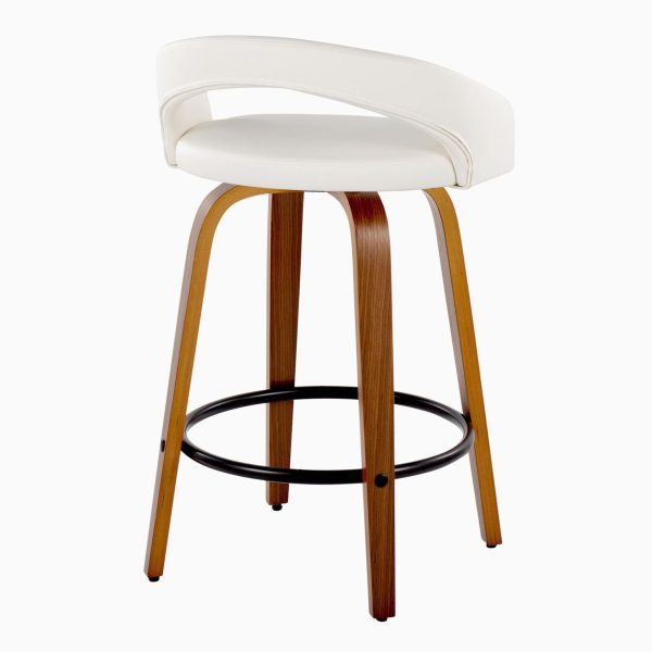 Grotto White Faux Leather Walnut 26 Inch Contemporary Stools Set of 2 5