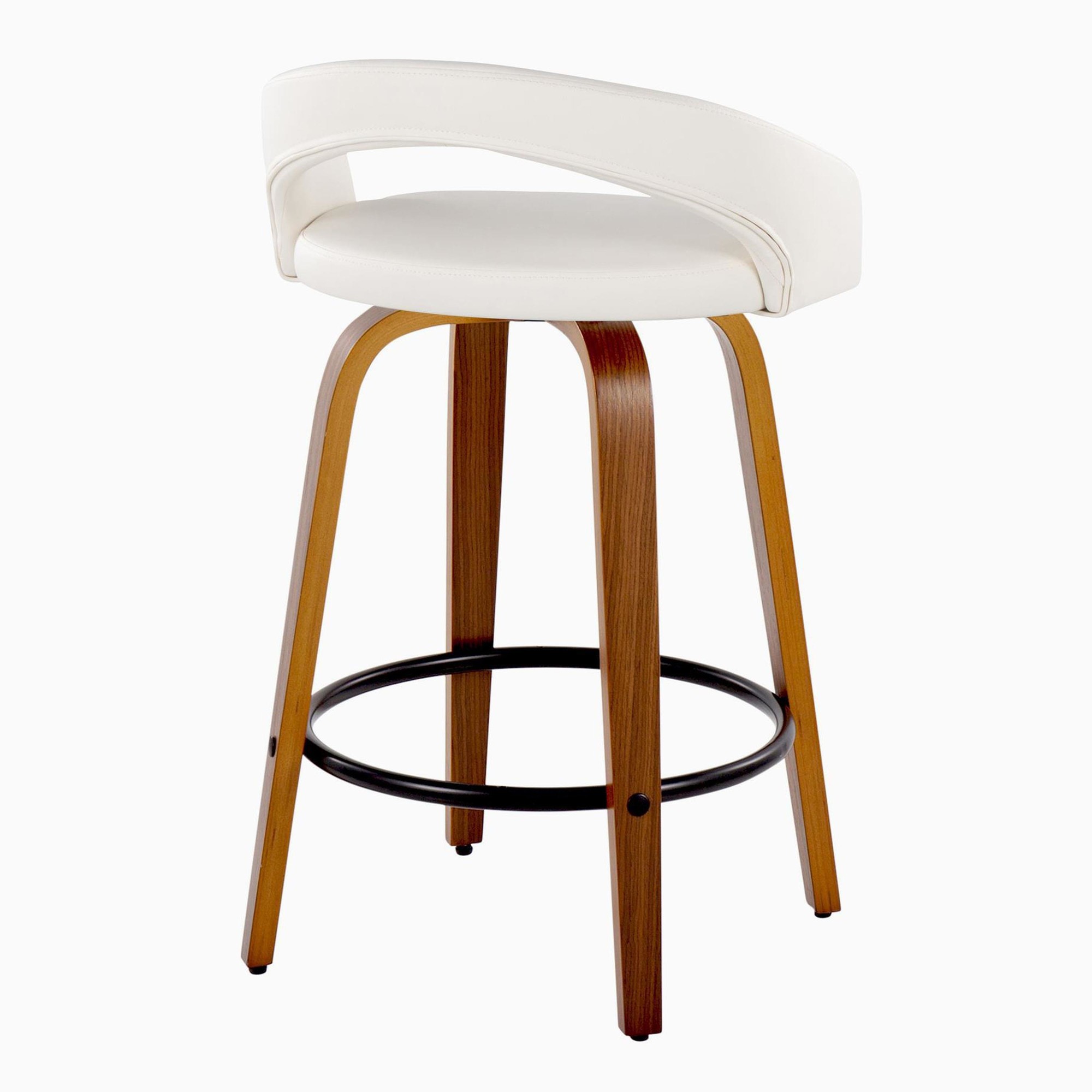 Grotto White Faux Leather Walnut 26-Inch Contemporary Stools (Set of 2) 6 Grotto White Faux Leather Walnut 26-Inch Contemporary Stools (Set of 2) - Image 6