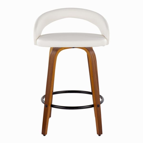 Grotto White Faux Leather Walnut 26 Inch Contemporary Stools Set of 2 7