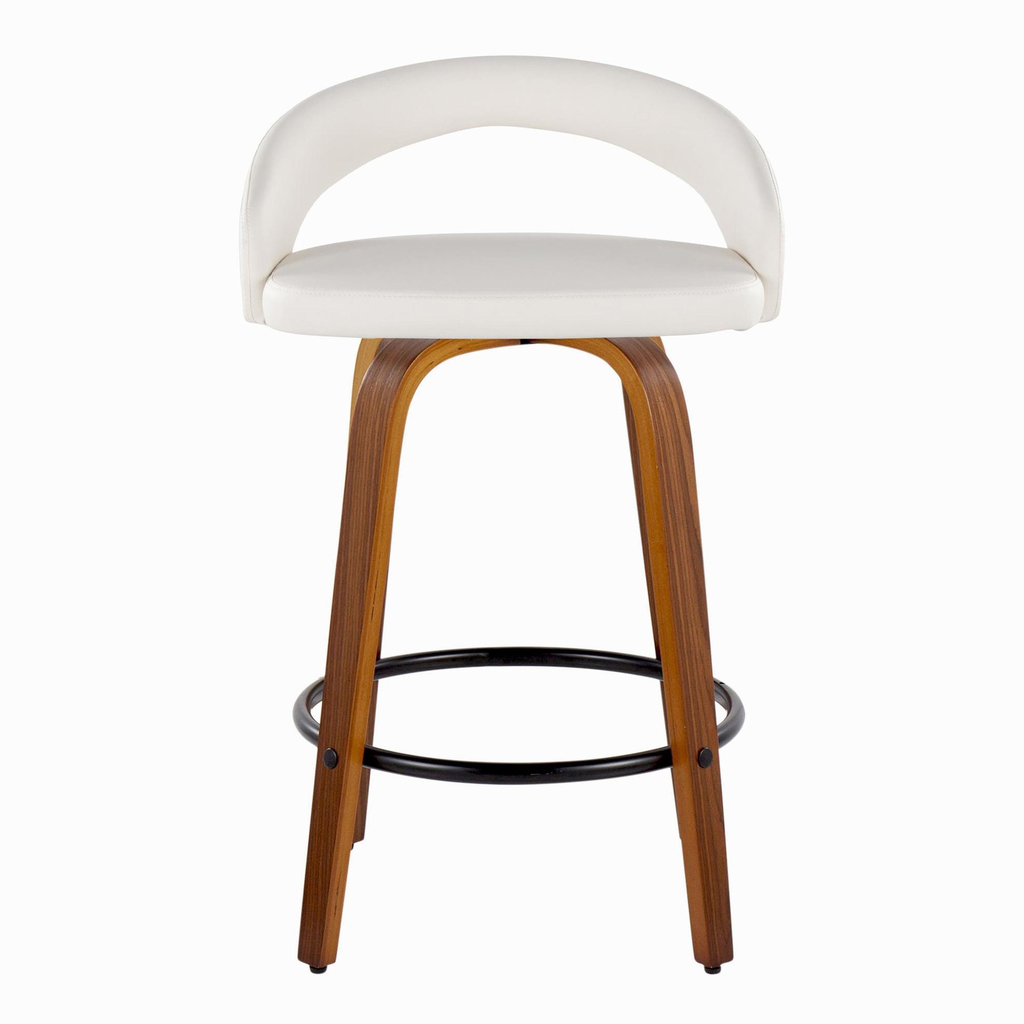 Grotto White Faux Leather Walnut 26-Inch Contemporary Stools (Set of 2) 8 Grotto White Faux Leather Walnut 26-Inch Contemporary Stools (Set of 2) - Image 8