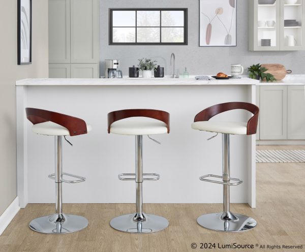 Grotto White Mid Century Modern Adjustable Swivel Barstools Set of 2 1