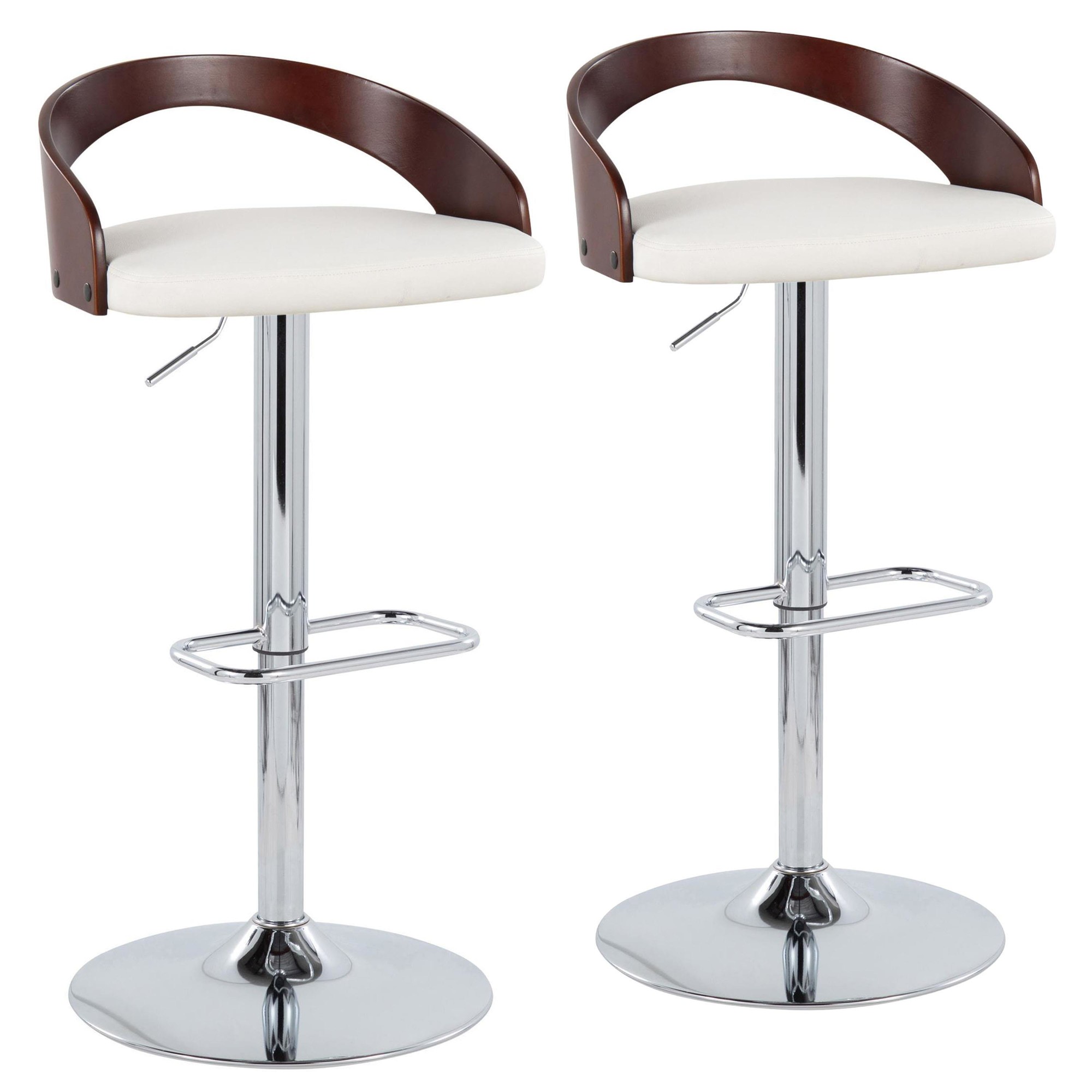 Grotto White Mid-Century Modern Adjustable Swivel Barstools (Set of 2) 3 Grotto White Mid-Century Modern Adjustable Swivel Barstools (Set of 2) - Image 3