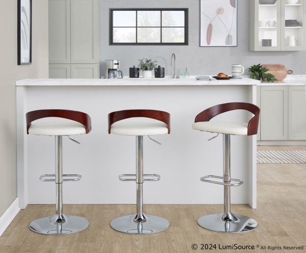 Grotto White Mid Century Modern Adjustable Swivel Barstools Set of 2