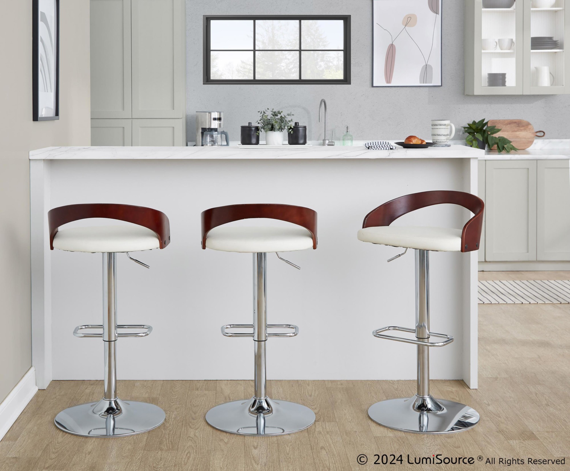 Grotto White Mid-Century Modern Adjustable Swivel Barstools (Set of 2) 1 Grotto White Mid-Century Modern Adjustable Swivel Barstools (Set of 2)