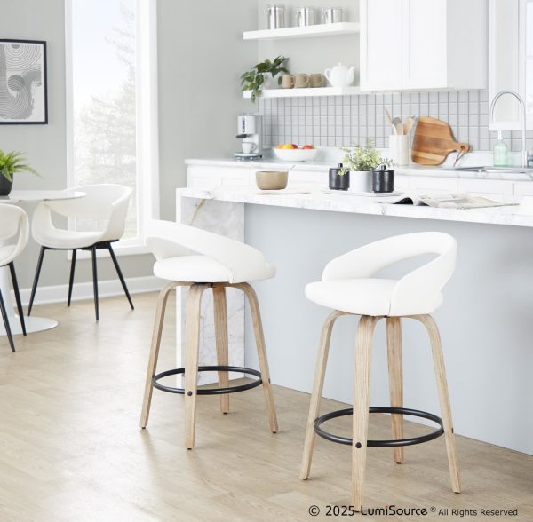 Grotto White Swivel 26 Inch Contemporary Counter Stools Set of 2 1