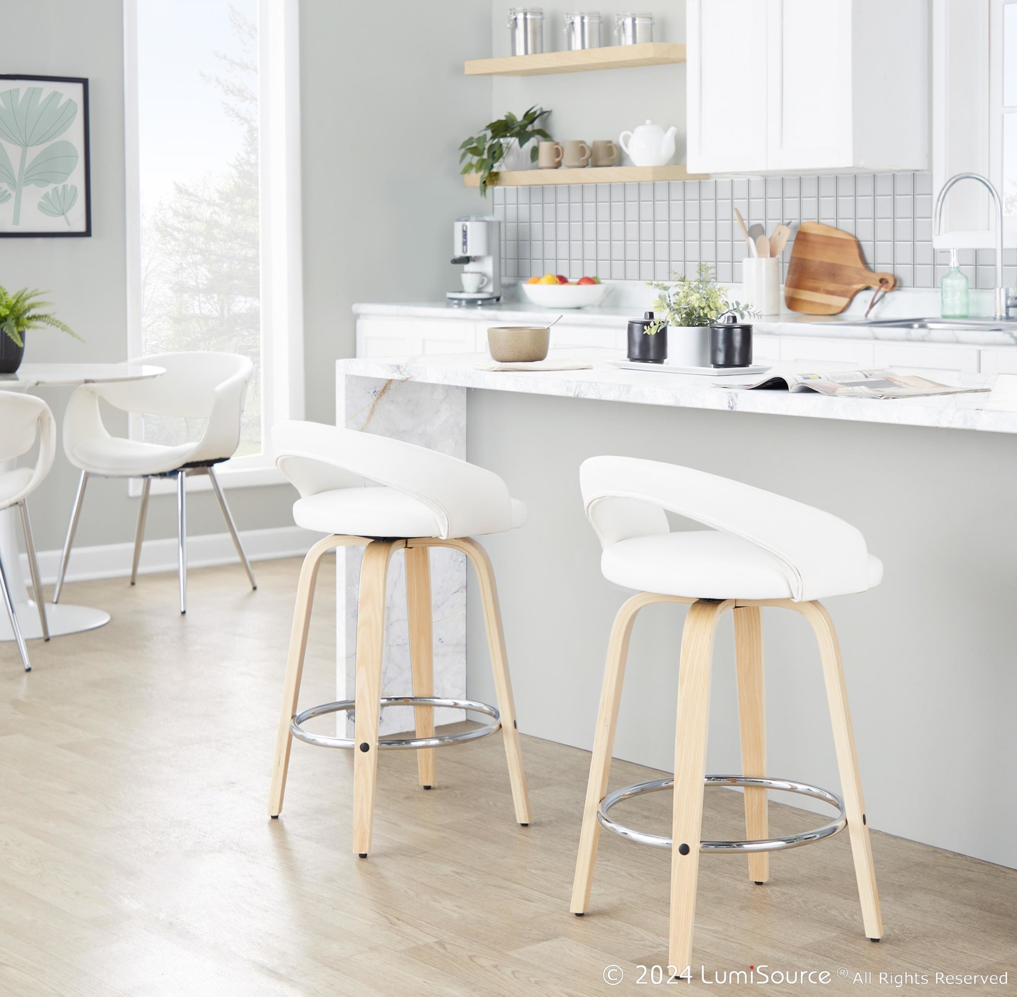 Grotto White Swivel Counter Stool Natural Wood (Set of 2) 2 Grotto White Swivel Counter Stool Natural Wood (Set of 2) - Image 2