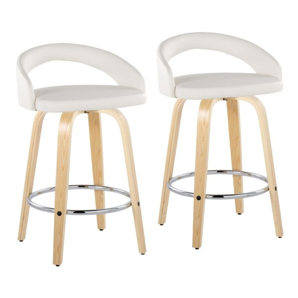 Grotto White Swivel Counter Stool Natural Wood Set of 2 2