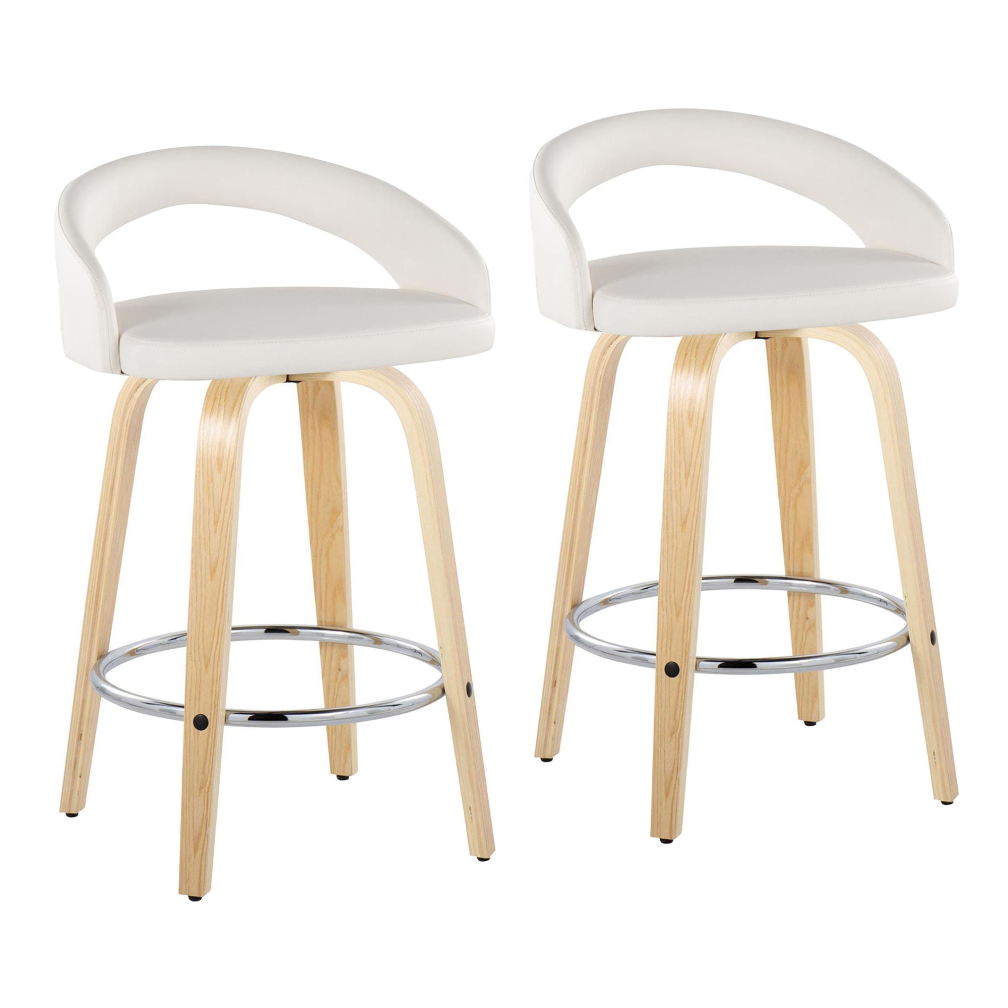 Grotto White Swivel Counter Stool Natural Wood (Set of 2) 3 Grotto White Swivel Counter Stool Natural Wood (Set of 2) - Image 3
