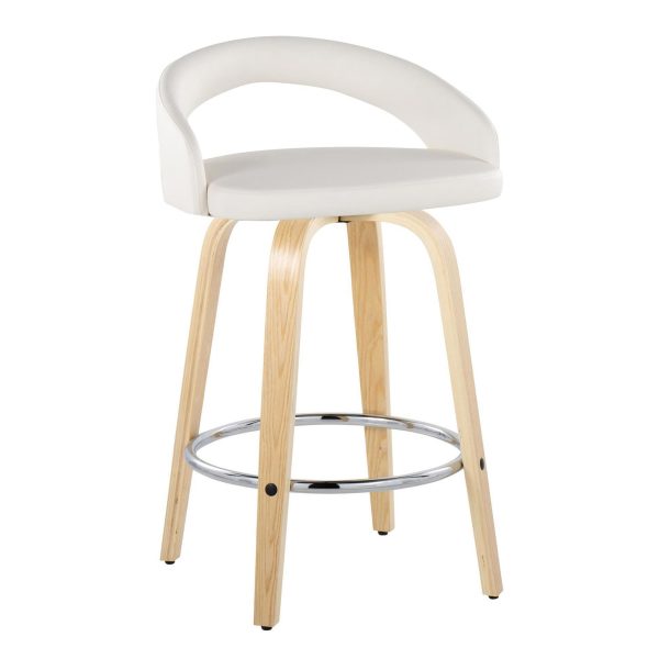 Grotto White Swivel Counter Stool Natural Wood Set of 2 3