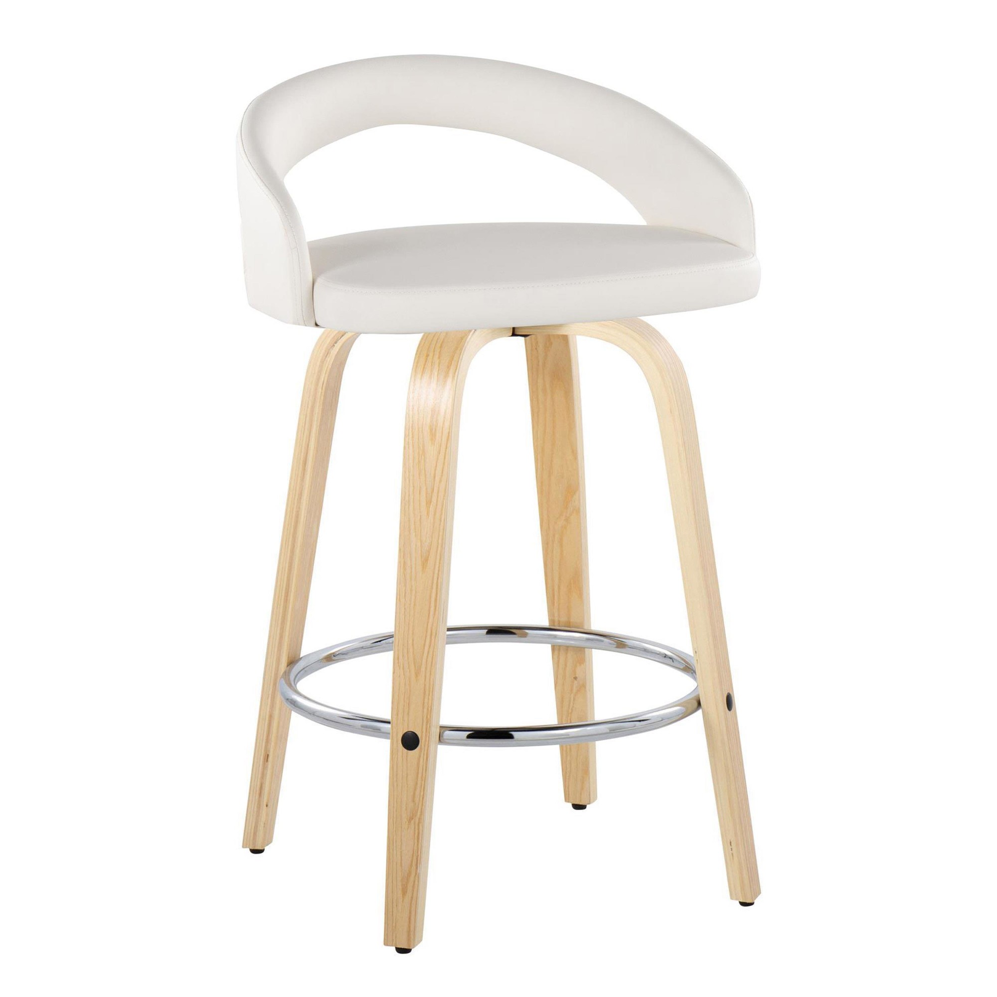 Grotto White Swivel Counter Stool Natural Wood (Set of 2) 4 Grotto White Swivel Counter Stool Natural Wood (Set of 2) - Image 4