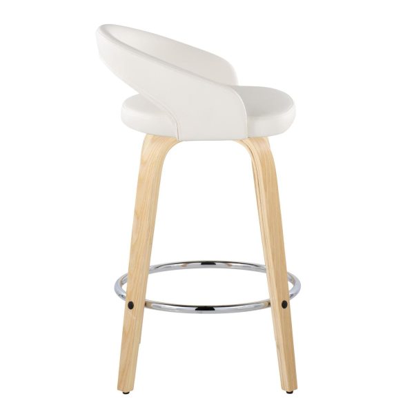 Grotto White Swivel Counter Stool Natural Wood Set of 2 4