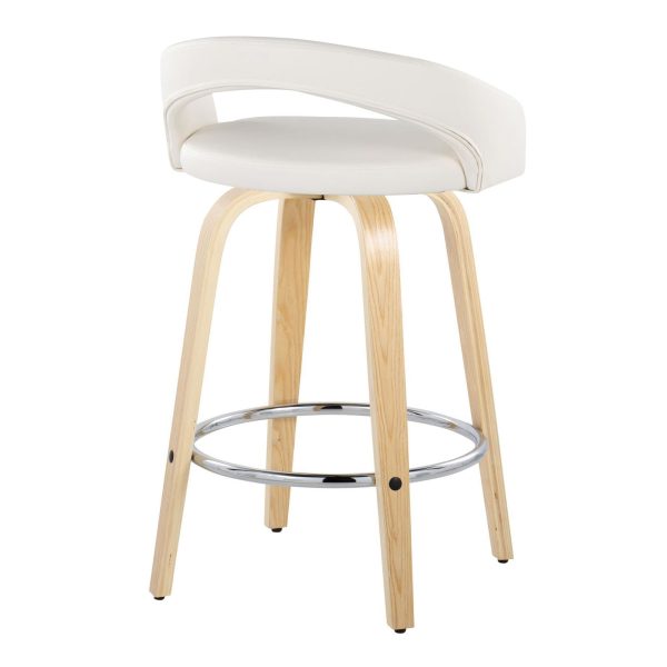 Grotto White Swivel Counter Stool Natural Wood Set of 2 5