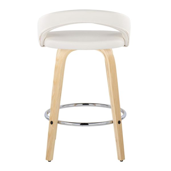 Grotto White Swivel Counter Stool Natural Wood Set of 2 6