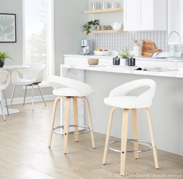 Grotto White Swivel Counter Stool Natural Wood Set of 2