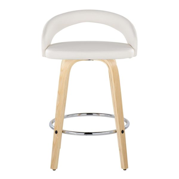 Grotto White Swivel Counter Stool Natural Wood Set of 2 7