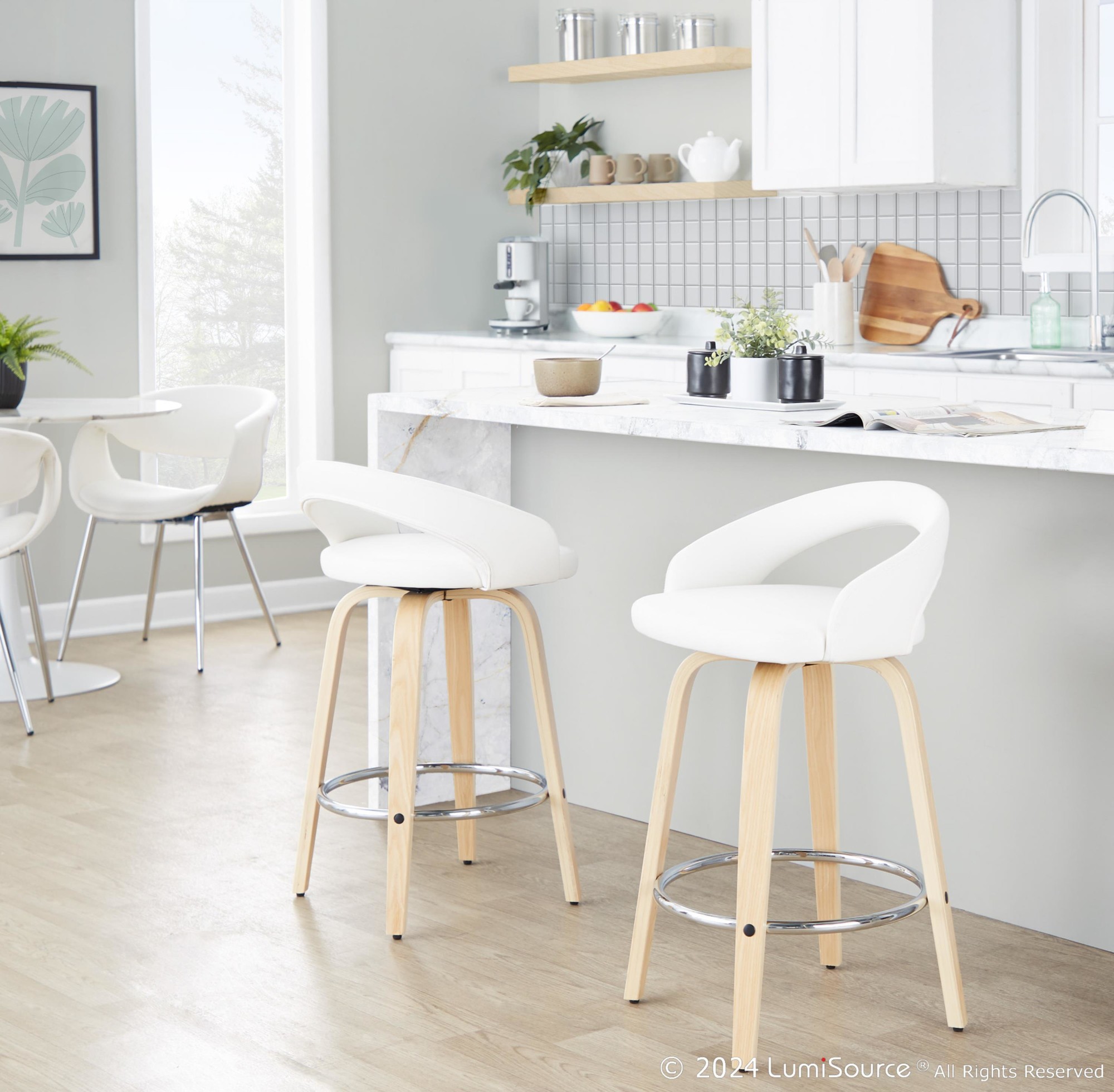 Grotto White Swivel Counter Stool Natural Wood (Set of 2) 1 Grotto White Swivel Counter Stool Natural Wood (Set of 2)