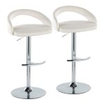 Grotto White Velvet Contemporary Adjustable Barstools Chrome (Set of 2) 13 Grotto White Velvet Contemporary Adjustable Barstools Chrome (Set of 2)