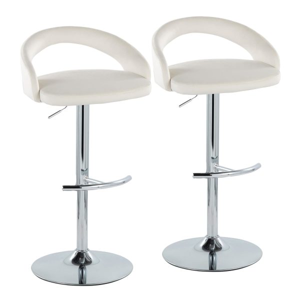 Grotto White Velvet Contemporary Adjustable Barstools Chrome Set of 2 2