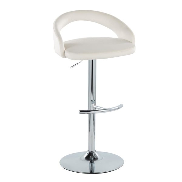 Grotto White Velvet Contemporary Adjustable Barstools Chrome Set of 2 3