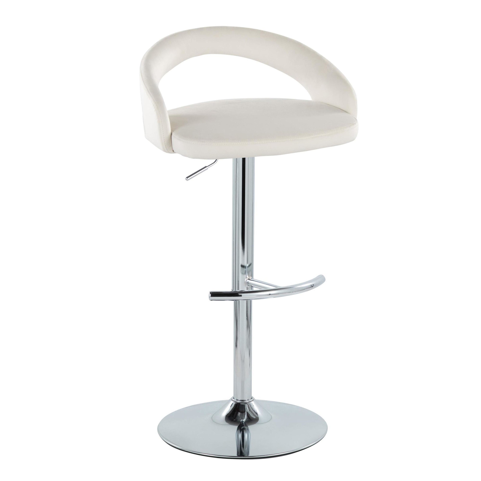 Grotto White Velvet Contemporary Adjustable Barstools Chrome (Set of 2) 4 Grotto White Velvet Contemporary Adjustable Barstools Chrome (Set of 2) - Image 4