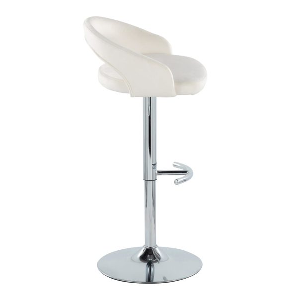 Grotto White Velvet Contemporary Adjustable Barstools Chrome Set of 2 4