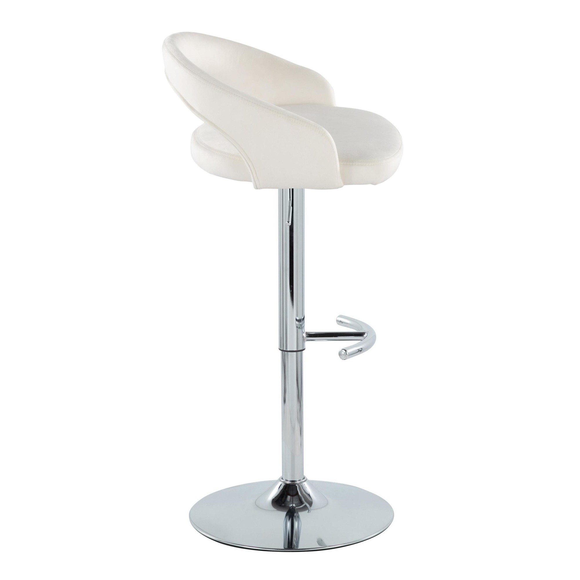 Grotto White Velvet Contemporary Adjustable Barstools Chrome (Set of 2) 5 Grotto White Velvet Contemporary Adjustable Barstools Chrome (Set of 2) - Image 5