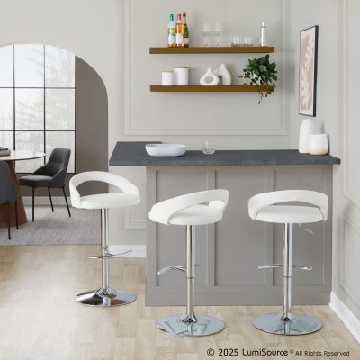 Grotto White Velvet Contemporary Adjustable Barstools Chrome (Set of 2)