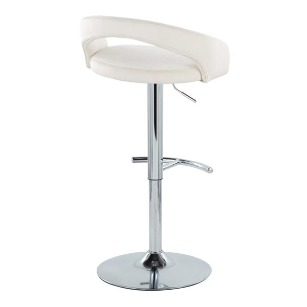 Grotto White Velvet Contemporary Adjustable Barstools Chrome Set of 2 5