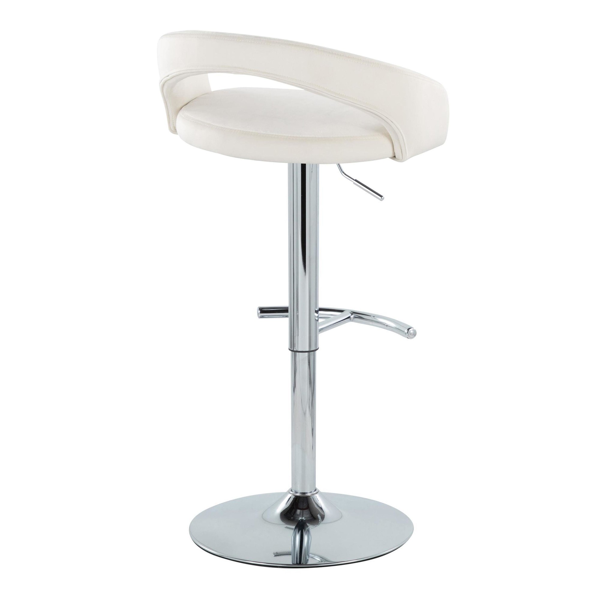 Grotto White Velvet Contemporary Adjustable Barstools Chrome (Set of 2) 6 Grotto White Velvet Contemporary Adjustable Barstools Chrome (Set of 2) - Image 6