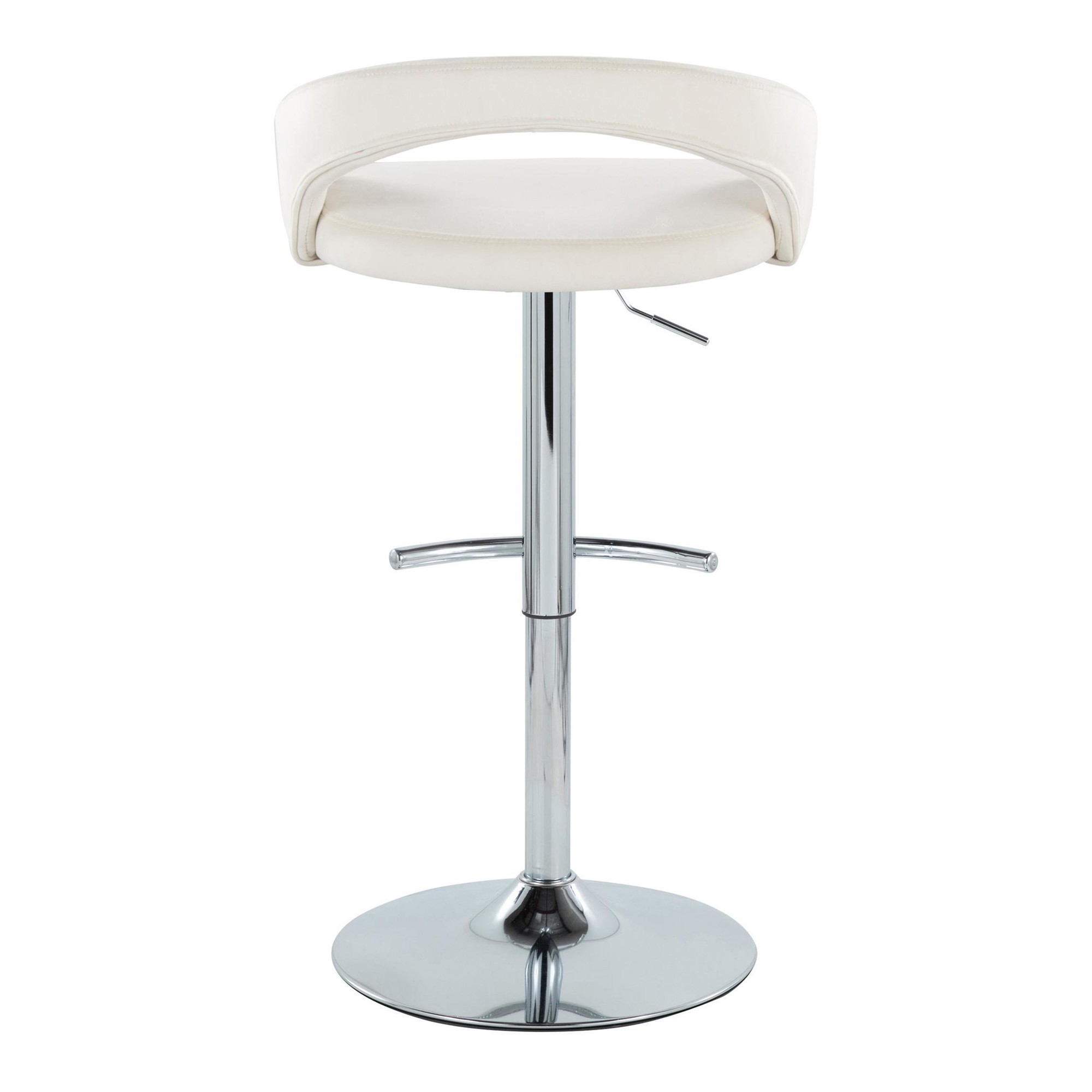 Grotto White Velvet Contemporary Adjustable Barstools Chrome (Set of 2) 7 Grotto White Velvet Contemporary Adjustable Barstools Chrome (Set of 2) - Image 7