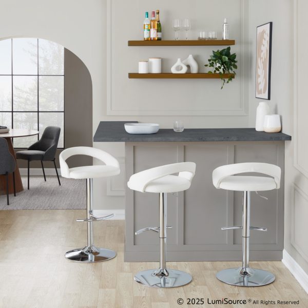 Grotto White Velvet Contemporary Adjustable Barstools Chrome Set of 2