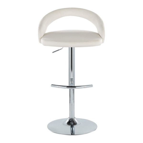 Grotto White Velvet Contemporary Adjustable Barstools Chrome Set of 2 7