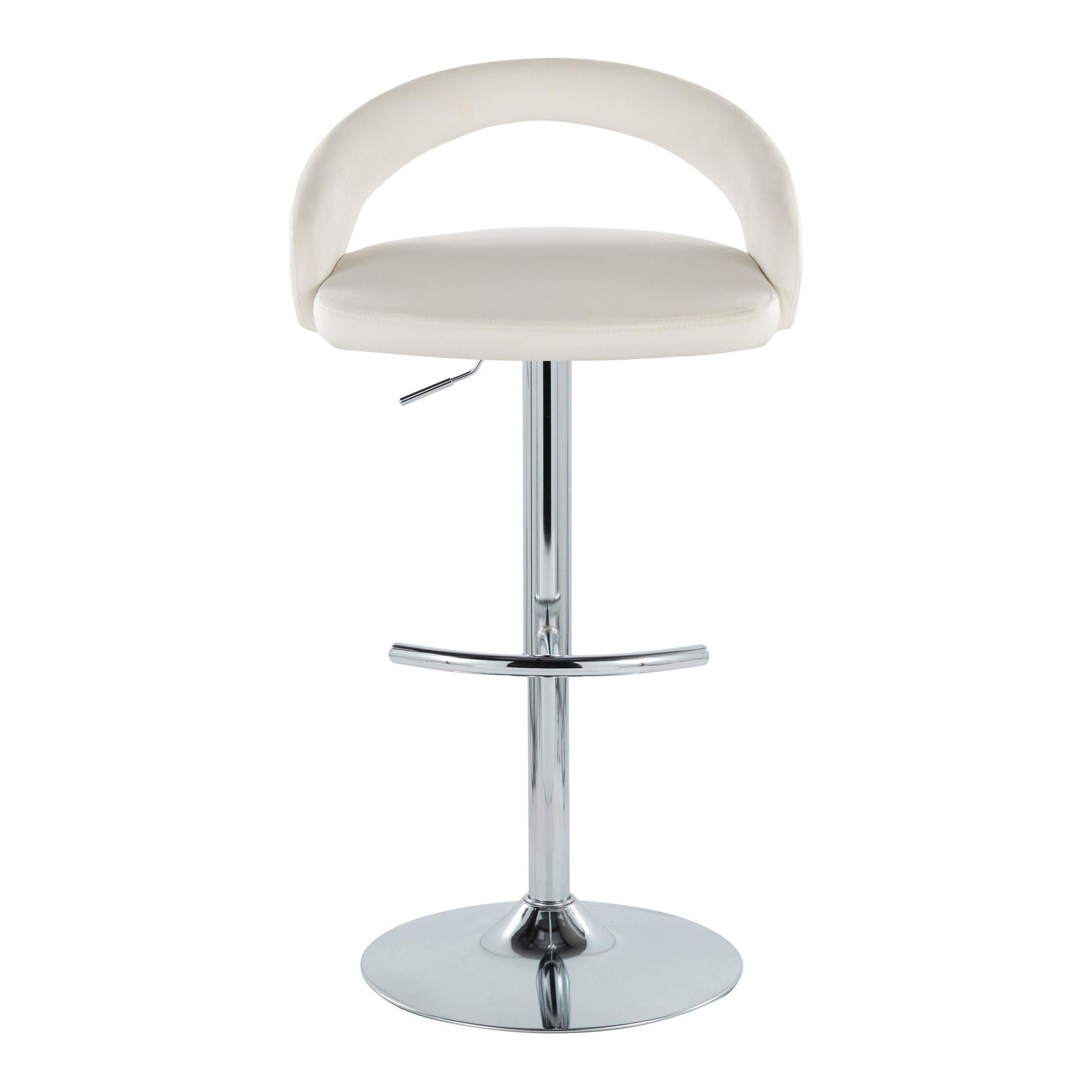 Grotto White Velvet Contemporary Adjustable Barstools Chrome (Set of 2) 8 Grotto White Velvet Contemporary Adjustable Barstools Chrome (Set of 2) - Image 8