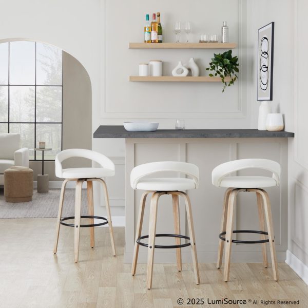 Grotto Whitewashed Wood Contemporary 30 Inch Swivel Barstools Set of 2 1