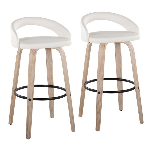 Grotto Whitewashed Wood Contemporary 30 Inch Swivel Barstools Set of 2 2