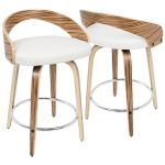 Grotto Zebra Wood White Swivel Mid-Century Modern Counter Stools (Set of 2) 11 Grotto Zebra Wood White Swivel Mid-Century Modern Counter Stools (Set of 2)