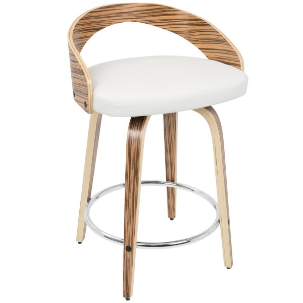 Grotto Zebra Wood White Swivel Mid Century Modern Counter Stools Set of 2 2