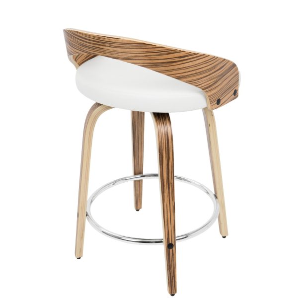 Grotto Zebra Wood White Swivel Mid Century Modern Counter Stools Set of 2 4