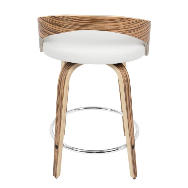 Grotto Zebra Wood White Swivel Mid Century Modern Counter Stools Set of 2 5