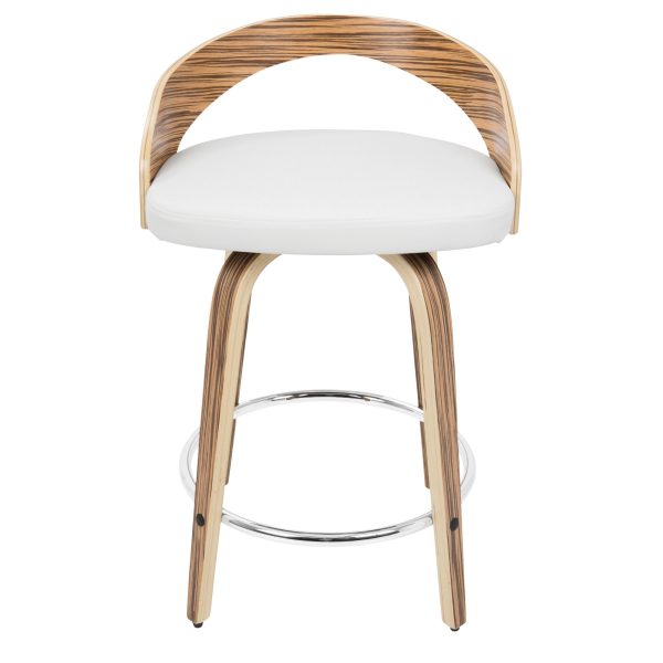 Grotto Zebra Wood White Swivel Mid Century Modern Counter Stools Set of 2 6