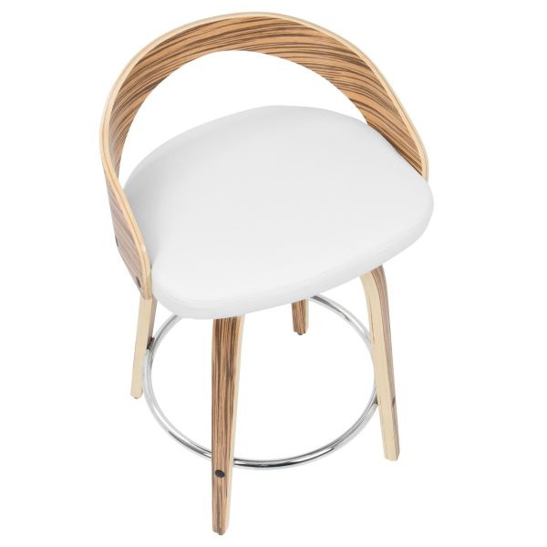 Grotto Zebra Wood White Swivel Mid Century Modern Counter Stools Set of 2 7