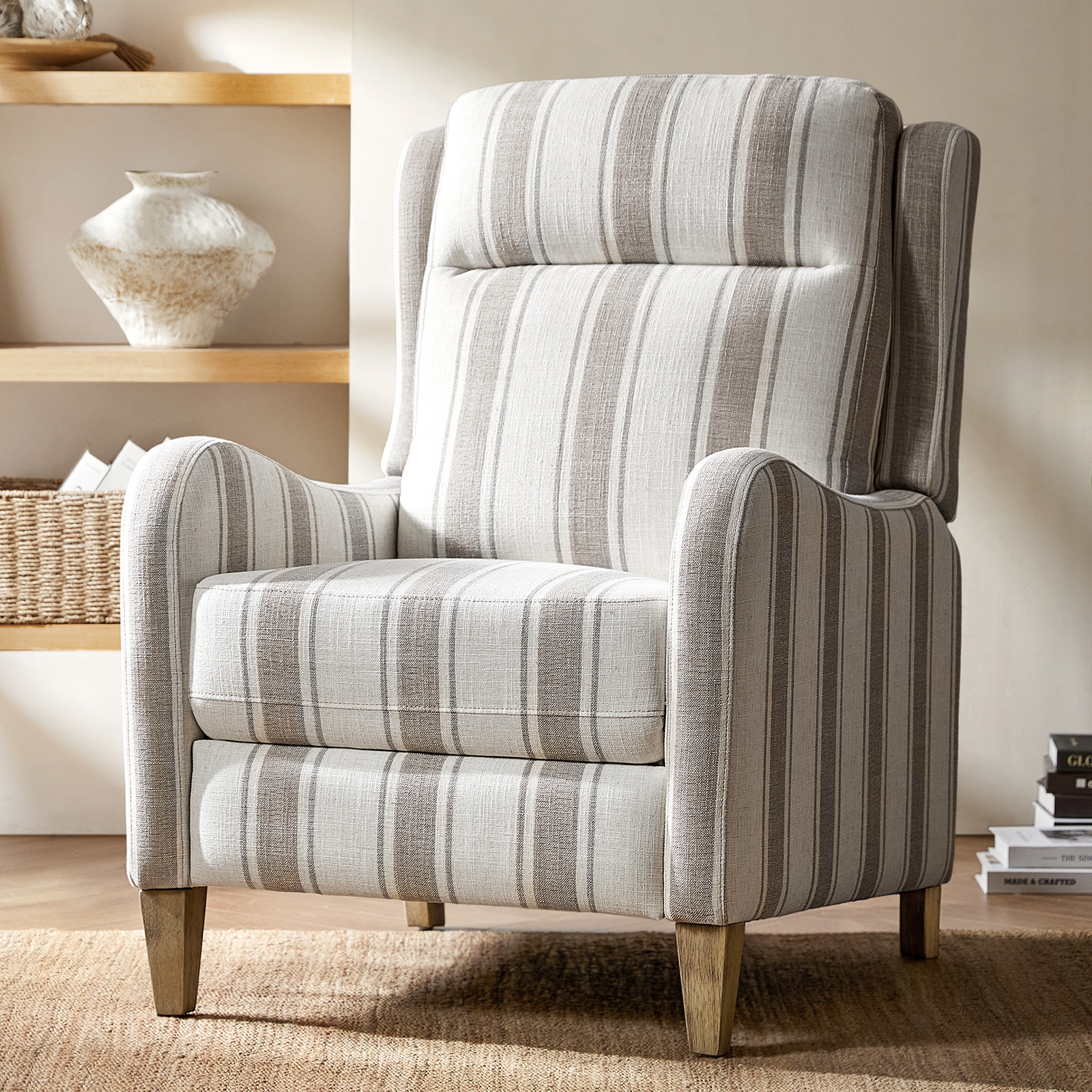 Guillermo Tan Farmhouse Pushback Recliner with Wood Legs 2 Guillermo Tan Farmhouse Pushback Recliner with Wood Legs - Image 2